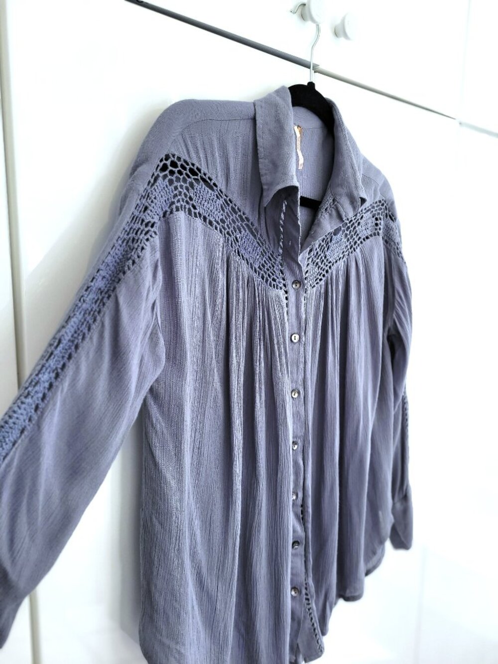 Free People Katie Bird Buttondown Blouse Blue Size XS - Picture 3 of 8